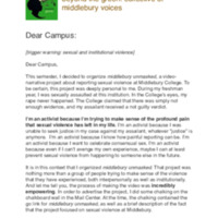 Beyond the Green: &quot;Dear Campus&quot; article from Middlebury Unmasked producer Maddie Orcutt